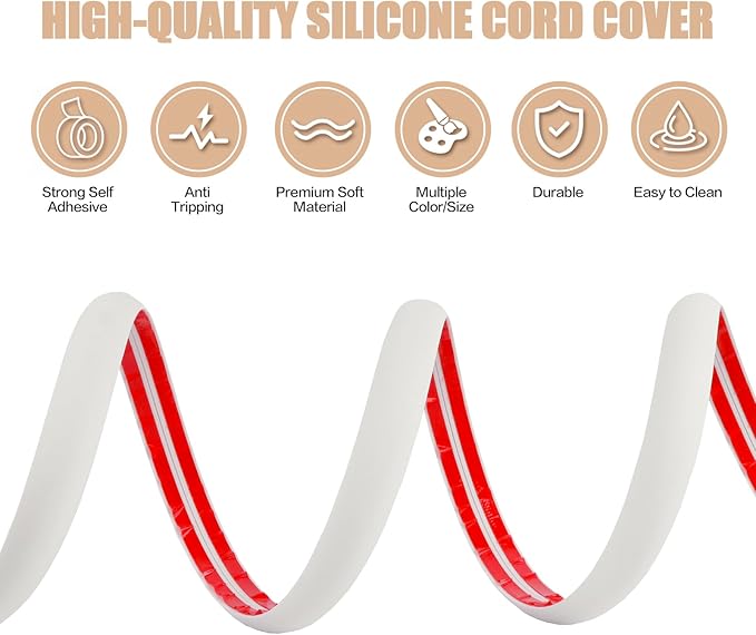 Floor Cord Cover Cable Cavity Self Adhesive Cord Hider Floor Floor Cable Management Power Cord Protector Floor Electric Cord Covers for Offices, Gym, Exhibitions (Beige, 2.36" x 10')