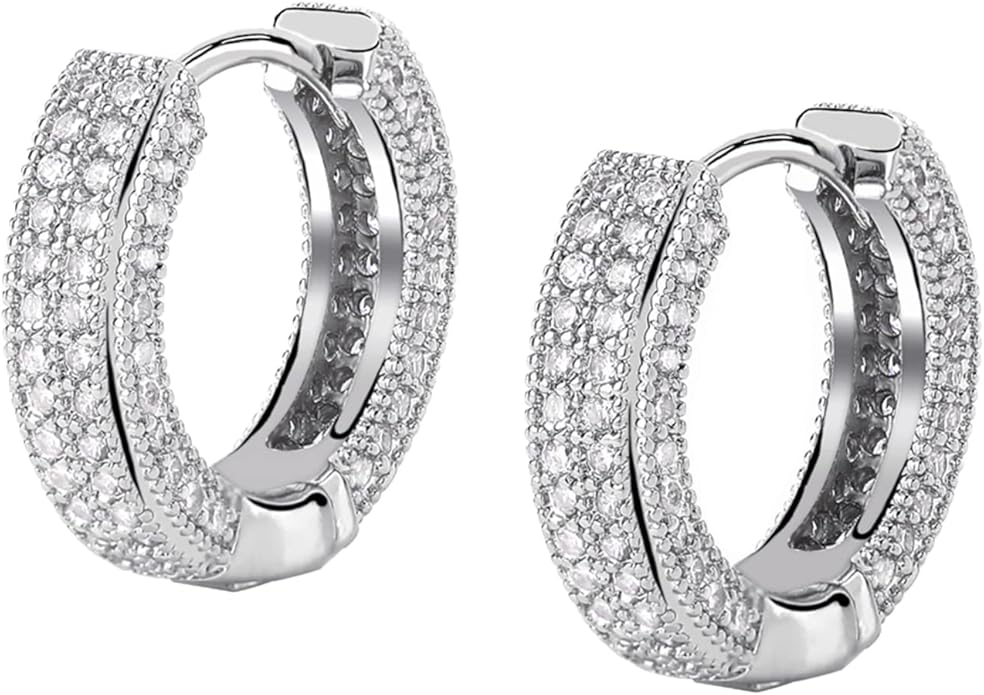 TOPGRILLZ Iced Out Hoop Earrings Cubic Zirconia Huggie Cartilage Cuff Hypoallergenic 14K Gold Plated Luxury Fashion Round Circle Earrings For Men Women