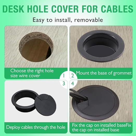 5 Pcs Desk Grommet 3-1/8" / 80 mm, Desk Cord Hole Cover, Cable Grommet ABS Plastic, Desk Hole Grommet for Home & Office Pc, Detachable Adjustable Cable Cord Organizer-Light Grey