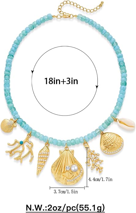 Shell Starfish Charm Necklace For Women Boho Ocean Themed Necklaces for Women, Layered & Charm Pendant Necklaces Summer Beach Jewelry