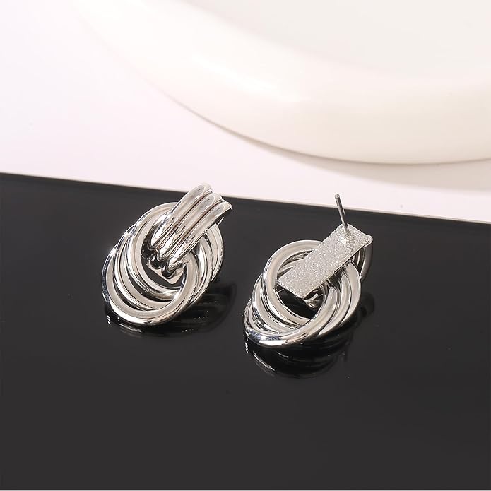 Gold/Silver Statement Geometric Earrings for Women Chunky Gold Knot Link Drop Dangle Earrings Trendy Jewelry Gift