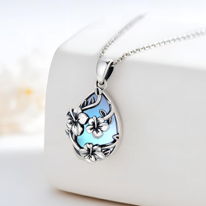JUSTKIDSTOY Moonstone Necklace 925 Sterling Silver Teardrop Pendant Necklace Jewelry Gifts for Women Girls