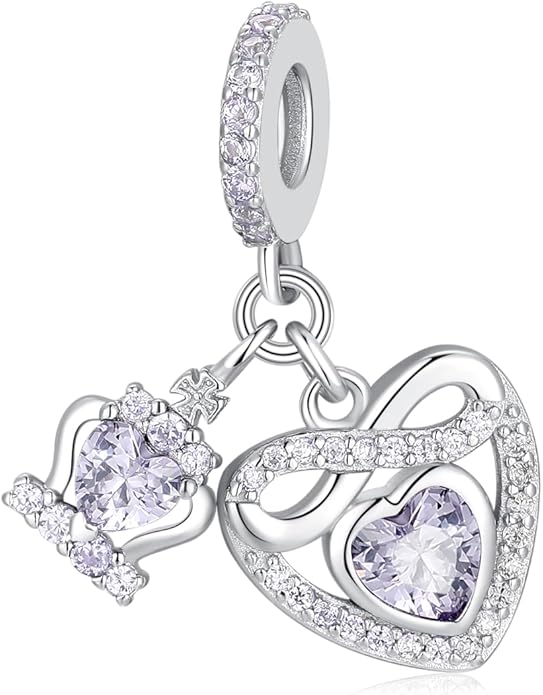 Birthstone Charms for Pandora Charms Bracelets - 925 Sterling Silver Infinity Heart Dangle Charm fit Bracelet and Necklace Birthday Jewelry Gifts For Women
