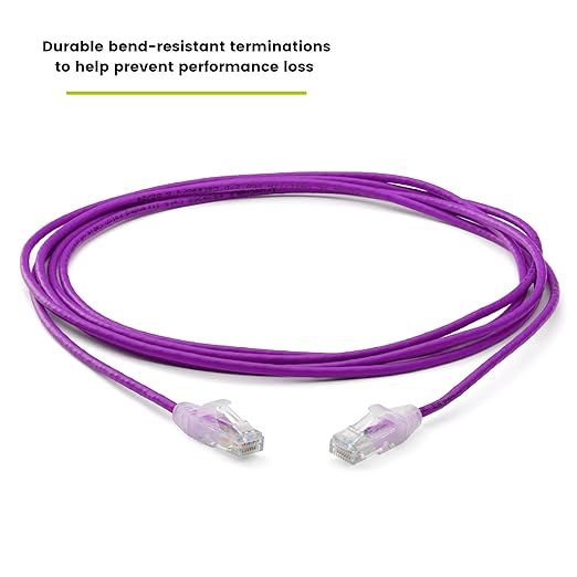 TRUECABLE Cat6 Component Rated Patch Cable, Unshielded (U/UTP), 10ft, Purple, 28AWG Solid Copper, Snagless 10G High-Speed Ethernet Cable, PoE++ 4PPoE 100W, UL Listed, RoHS-3, 5 Pack