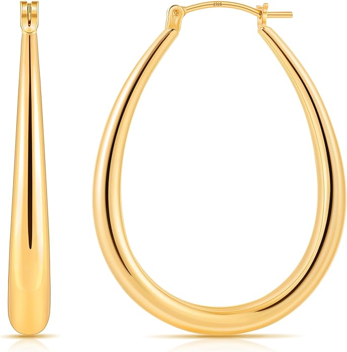 Gacimy Chunky Hoop Earrings for Women, 14K Gold Plated Oval Hoop Earrings with 925 Sterling Silver Post