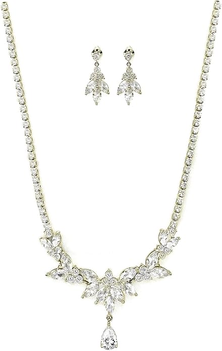 UDYLGOON Sparkling Bridal Jewelry Set for Bride & Bridesmaids, Imitation Cubic Zirconia Necklace, Earrings, Bracelet - Real Gold Plated, Hypoallergenic Gift for Her