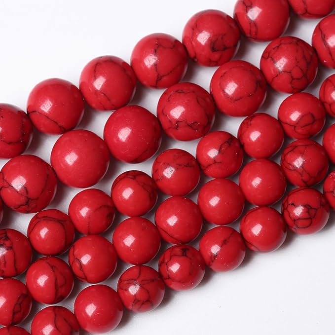 180PCS 4mm Natural Stone Beads Red Turquoise Gemstone Round Loose Beads for Jewelry Making 32" 2 Strand Crystal Energy Stone Healing Power DIY Bracelets