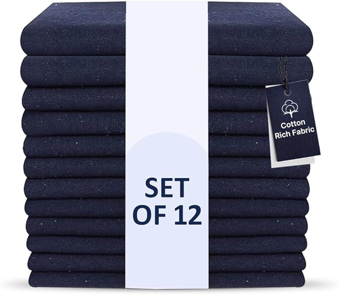 LFH Home Cotton Rich Metered Napkins for Dining Table Set of 12, Elegant Cloth Napkins for Wedding Party or Everyday Use Machine Washable Durable Reusable and Soft for Hosting 18x18 Inch - Navy