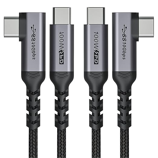 USB C to USB C Cable 100W,[2-Pack 6.6ft Right Angle] USB 3.1 Fast Charging Cord 90 Degree 20V/5A Type C PD Cable Compatible for iPhone 15/15 Plus/15 Pro/15 Pro Max/MacBook Pro 2022