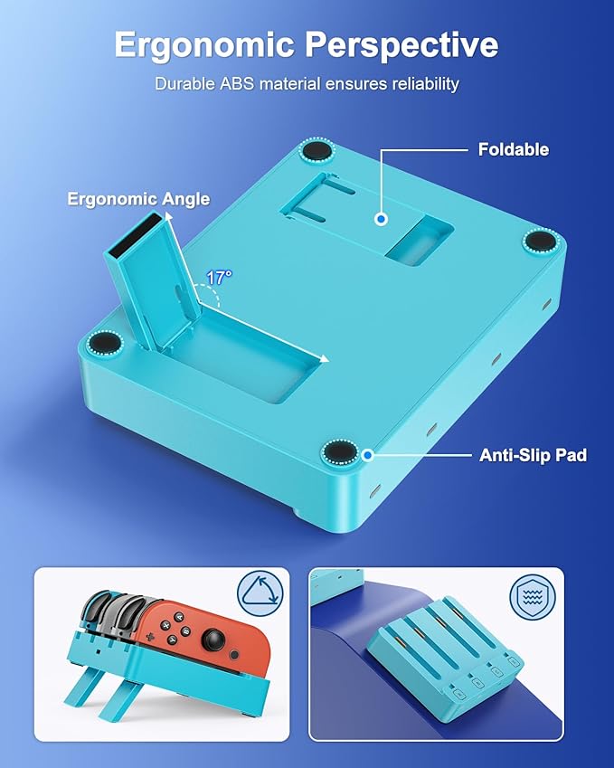 Charger for Nintendo Switch 2 and Switch 1 Controller, Horizontal Charging Dock Station for Joy con and for Joycon 2 Accessories with Foldable Storage Stand (Blue)