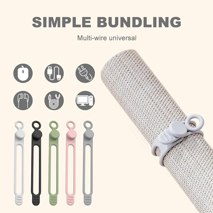 20pcs Data Cable Organizer, 2025 New Silicone Cable Ties Cable Management Organizer, 106mm Reusable Cord Organizer, Colorful Wire Organizers for Cords (20)