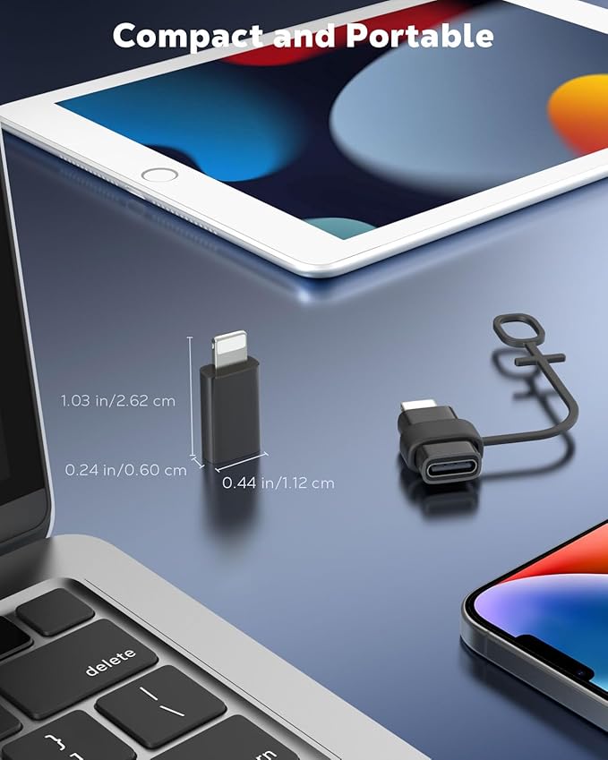 MoKo USB C to Lightning Adapter, Not for Audio/OTG, Lightning Male to USB C Female Adapter for iPhone 14/13/12/11/X Series, iPad/AirPods, Support Charging & Data Sync, with Anti-Lost Loop, Black