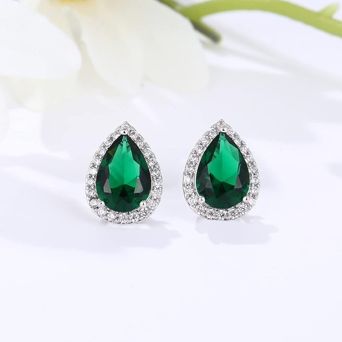 YOMELA Cubic Zirconia Earrings Studs, Halo CZ Birthstone Simulated Diamond Stud Earrings for Women