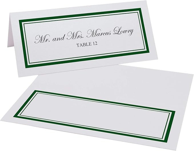 Double Line Border Place Cards, Hunter Green (Choose Color), Set of 60, Pre-cut and Scored - Wedding, Party, Dinner, and Special Events - Made in the USA