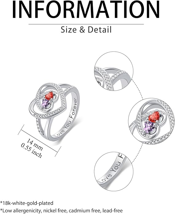 Valentine's Day Gifts for Women Birthstone Rings for Women Heart Statemet Engagement Eternity Wedding Promise Rings Jewelry Anniversary Christmas Valentine Mothers Day Birthday Gifts for Wife Her Girlfriend