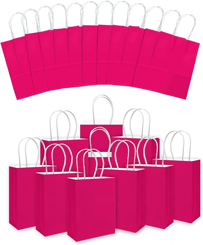 qiqee 30PCS Medium Gift Bag with Handles Bulk 11"x5"x8" Gift Bags Rose Pink Bags Multiple Uses (Medium Size)
