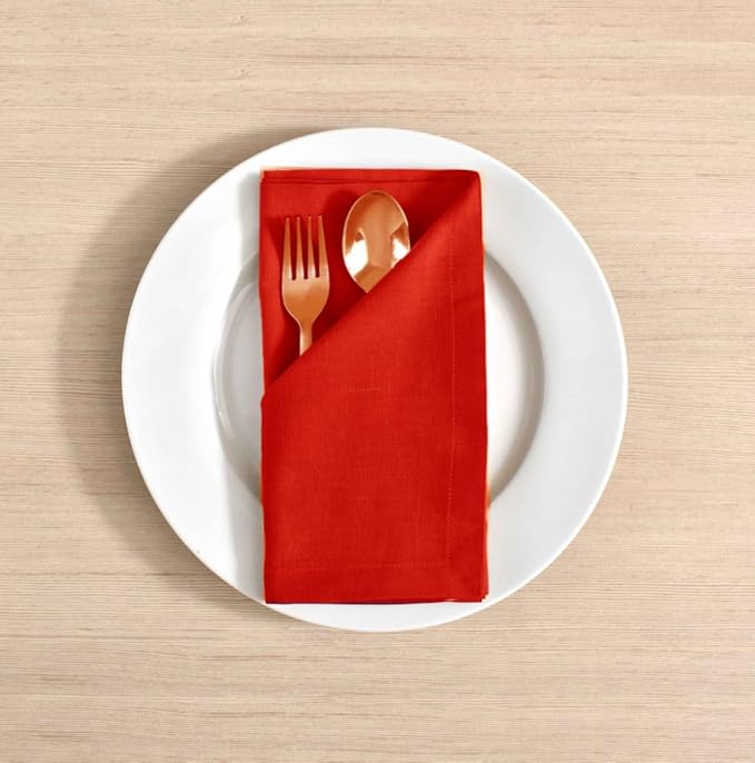 TARAN LIVING Cloth Napkins Solid Red Napkin Pack of 12 Daily Use 100% Cotton Dinner Napkins Holiday Napkin Cloth Table Napkin Soft Washable Reusable Napkin Set - 18x18 Inch