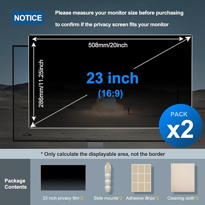 [2-Pack] 23 Inch Privacy Screen for Monitor Computer Screen Privacy Filter for 16:9 Widescreen Monitor Desktop PC Monitor Privacy Film Monitor Privacy Shield and Anti-Glare Protector