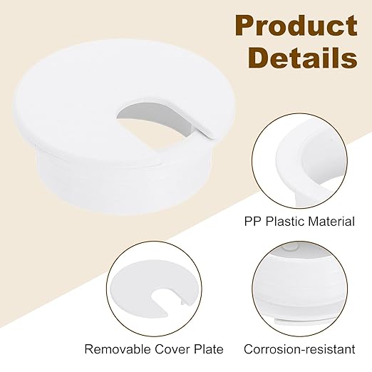 uxcell 8 Pcs 35mm (1.38 Inch) Desk Grommet, Plastic Cable Hole Cover, Wire Cord Cable Organizer for Home Office Computer Desk Cabinet, White