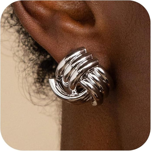 Gold Earrings for women Trendy - 14K Gold Plated Chunky Drop Dangle Knots Statement Earrings Hypoallergenic Lightweight Gold Jewelry Gifts