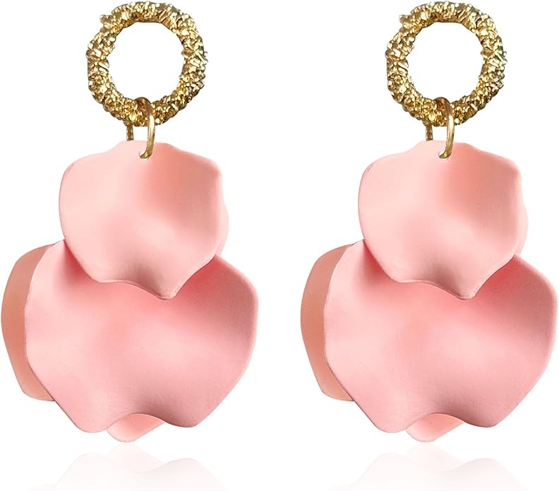 Anmpab Statement Matte Rose Flower Petal Stud Earrings for Women Dangly Floral Petal Earrings Jewelry Accessories Romantic Gifts for Her Women