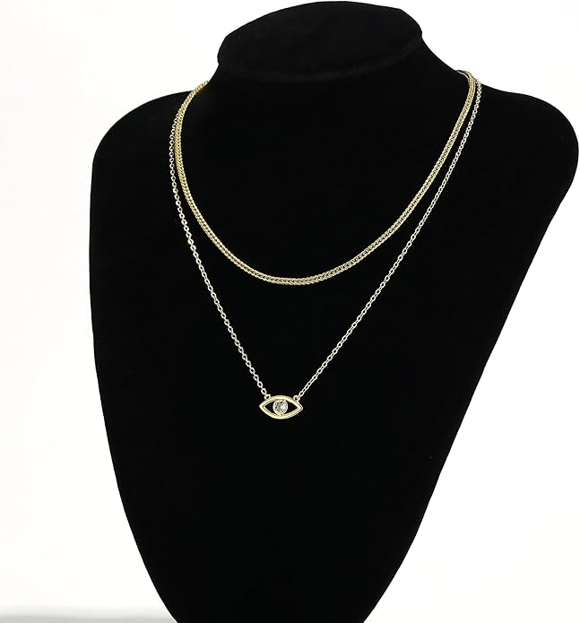 Evil Eye Necklace for Women 14K Gold Plated Delicate Necklaces Blue White CZ Diamond Pendant Necklace Cute Boho Tiny Evil Eye Lucky Protection Jewelry Gift for Women