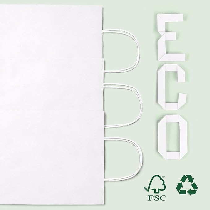 MESHA Gift Paper Bags 500 PACK 10X5X13 White Large Shopping Kraft Bags Bulk with Handles Reusable for Business,Grocery,Birthday,Wedding,Kids Party,Favors