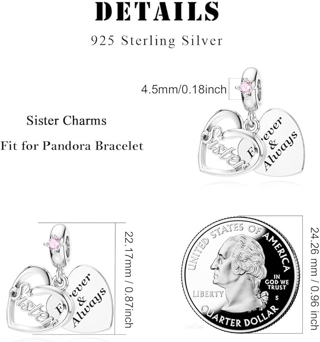 DALARAN Sister Mother Daughter Wife Charms for Bracelet Forever Always Love Charm for Birthday Christmas Sterling Silver Dangle Charm
