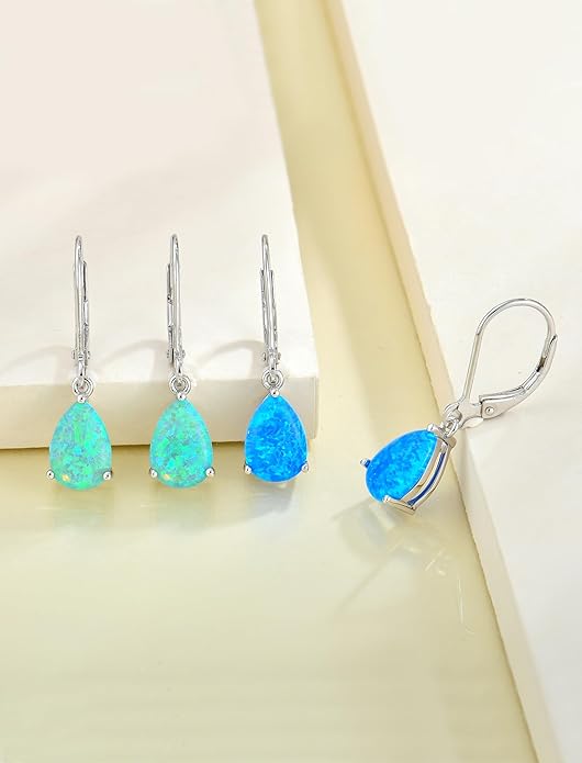 YL 925 Sterling Silver Teardrop Dangle Drop Earrings for Women 7x10 MM Solitaire Birthstone Leverback Jewelry