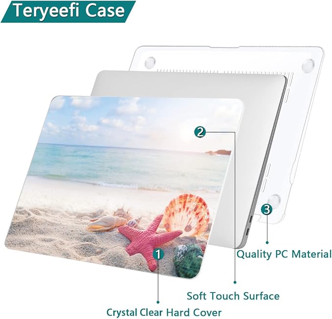 Teryeefi for MacBook Air M1 13 inch Case 2018 2019 2020 (Model A2337 A2179 A1932) with Touch ID & Retina, Printing Hard Shell Case + Keyboard Cover + Screen Protector, Summer Beach