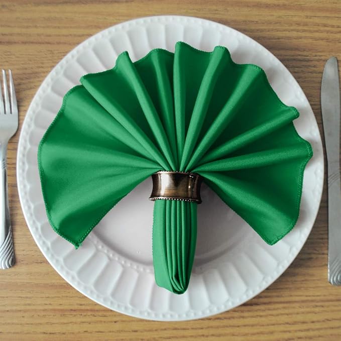 TableLinensforLess 17"x17" Polyester Cloth Napkins, Set of 6 (Emerald Green) | Easy-Care, No-Iron Finish, Superior Color Retention, Machine Washable