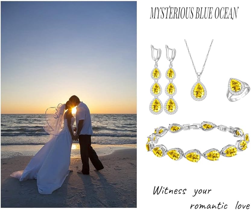 LMXXVJ Necklace Long Earrings Bracelet Set, White Gold Plated Created Blue Sapphire Jewelry Set Wedding Party Gift Jewelry for Women Bridal Bridesmaid