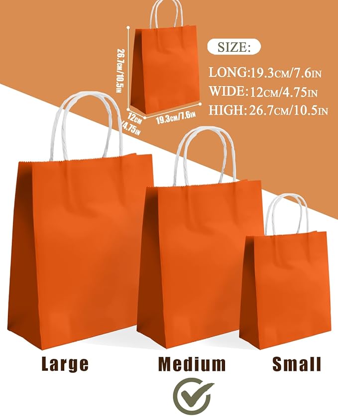 qiqee 30PCS Medium Gift Bag with Handles Bulk 11"x5"x8" Gift Bags Orange Bags Multiple Uses (Medium Size)