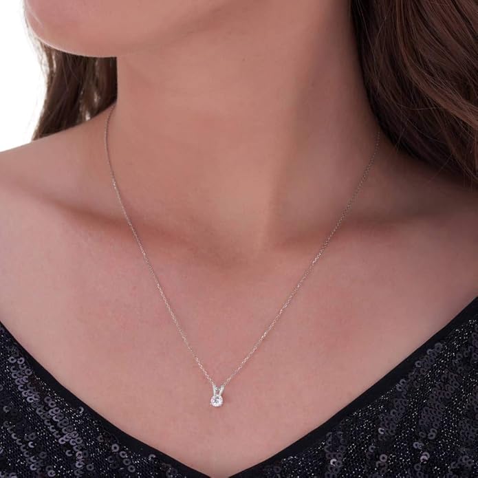 P3 POMPEII3 Pompeii 1/2Ct TW Diamond Solitaire Necklace Studs Set 14K White Gold Lab Grown (G-H,VS2-SI1)