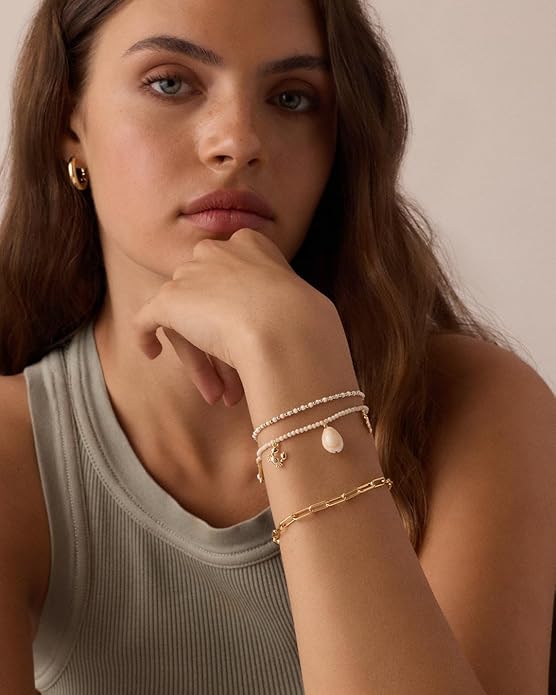 gorjana - Ocean Mini Charm Bracelet 7 1/4" - 18k gold plated brass - Ocean-inspired charm design - Nostalgic summer keepsake - Adjustable chain length, Lobster Closure