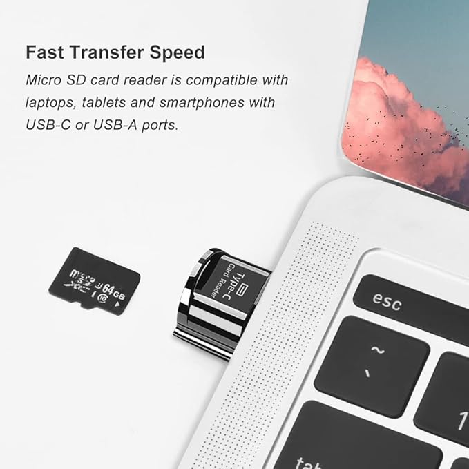Type C Micro SD Card Reader, BorlterClamp USB C TF Card Reader Adapter with Keychain, Compatible with MacBook, iPhone 15,Laptops, Galaxy Phones and More
