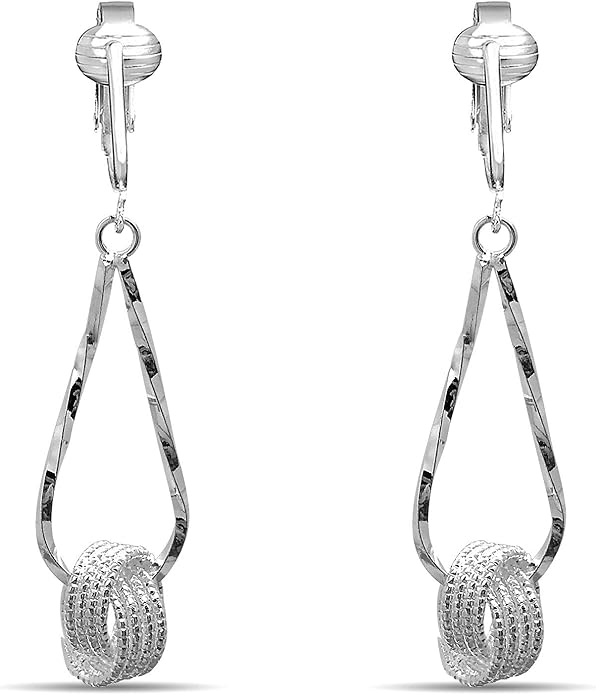 Silver Clip On Earrings For Women, They Look Pierced, Don't Pinch & Won't Fall Off, Hypoallergenic & Lightweight