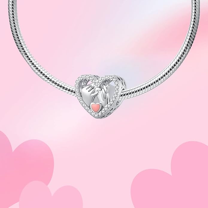 Birthday Fashion Love Heart Dangle Charm 925 Sterling Silver Charms fits Bracelets and Necklace Pendant Bead Charms Jewelry Present for Women Family Friends