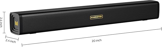 Monster S220 Bluetooth Soundbar for TV, Bluetooth 5.4 Sound Bar, 2.0CH with Dual Bass Diaphragm, All-in-one Home Theater Speakers, Compact, AUX/USB/TF Card Connection for TV/PC/Gaming/Projectors