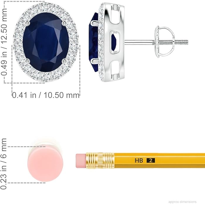 ANGARA Natural Blue Sapphire Earrings for Women | Prong-Set Oval Blue Sapphire Stud Earrings with Diamond Halo in 14K Solid Gold/Platinum | September Birthday, Anniversary, Gemstone Jewellery Gift