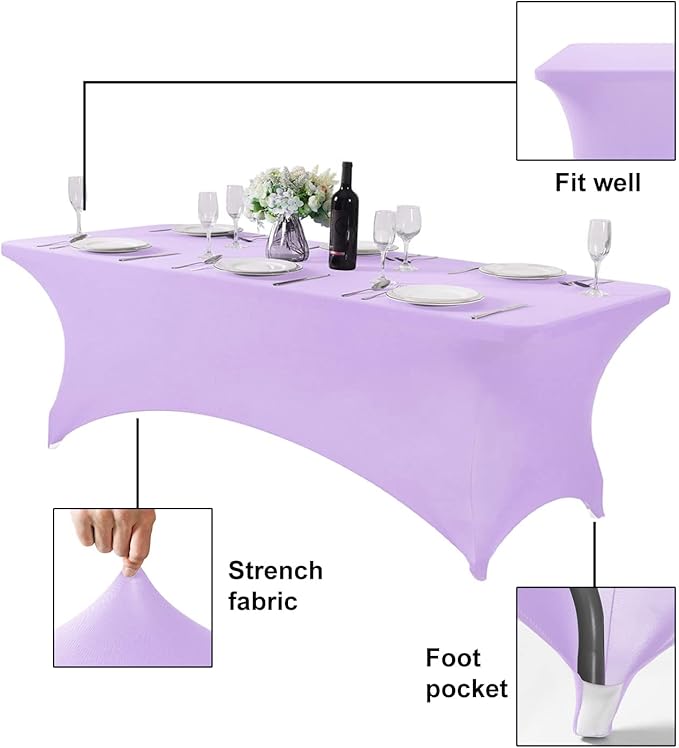 FORLIFE 2Pack Spandex Table Covers，Fitted Tablecloth for Rectangular Tables, Stretch Patio Table Covers, Universal Spandex Table Cover for Wedding, Banquet, Party (8ft, Lavender)