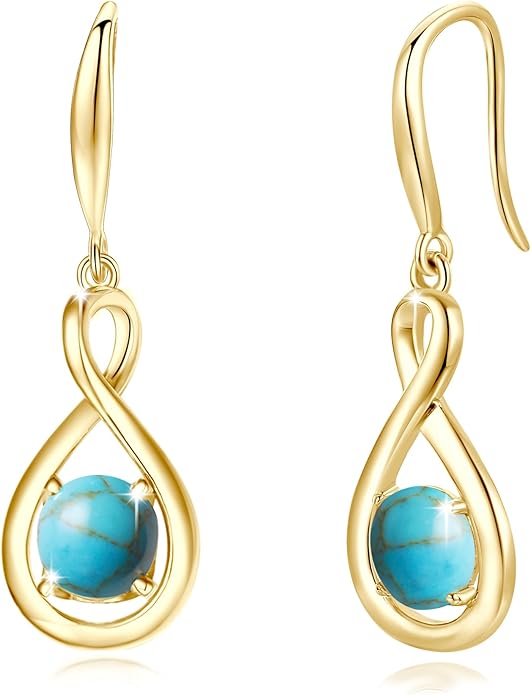 FANCIME Valentines Day Gift Dangle Drop Earrings 925 Sterling Silver Dainty Infinity Round Gemstone Birthstone Jewelry Birthday Gifts for Her Women