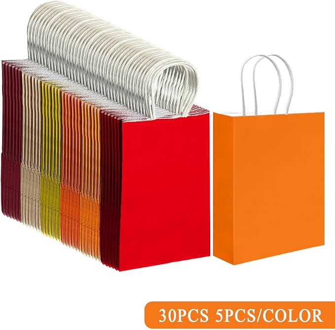 qiqee 30PCS Medium Gift Bag with Handles Bulk 11"x5"x8" Gift Bags 6 Different Red ＆ Yellow Color Bags Multiple Uses (Medium Size)