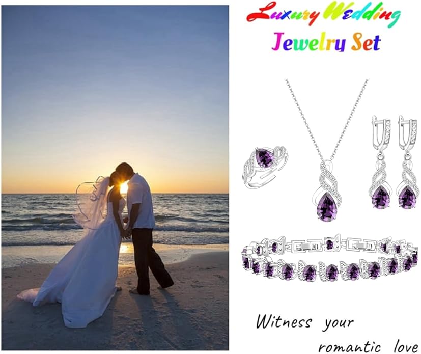 LMXXVJ Jewelry Set for Women,Teardrop Cubic Zirconia Necklace Earrings Adjustable Ring Bracelet Jewelry Set Formal Jewelry Gift