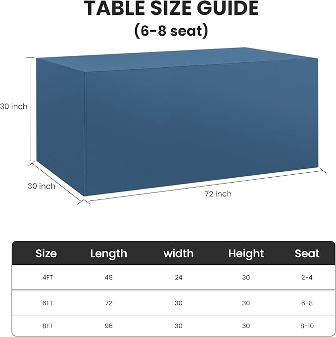 Ascoza 2 Pack Fitted Tablecloth for 6 Foot Rectangle 72 x 30 Inch Mediterranean Blue Table Covers Water Resistant Polyester Cloth for Folding, Parties,Display, Trade Show (Mediterranean Blue)