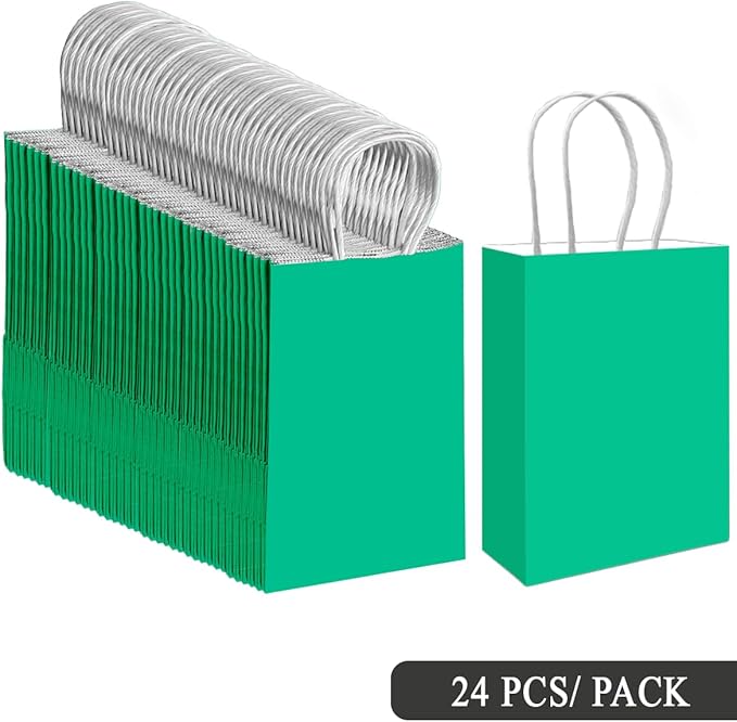 qiqee 30PCS Medium Gift Bag with Handles Bulk 11"x5"x8" Gift Bags Lake Green Bags Multiple Uses (Medium Size)