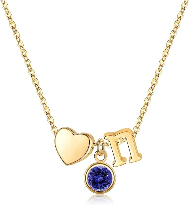 Ursilver Initial Birthstone Necklace for Women - Heart Initial Birthstone Pendant Necklace Personalized Gifts Birthday Gifts for Women