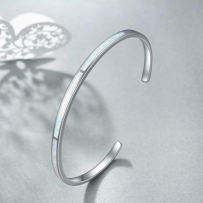 WINNICACA Bracelet for Women Opal Bracelet 925 Sterling Silver Opal Cuff Bangle Bracelets Inspirational Fine Jewelry Gifts for Women Her Wife Mom Daughter Anniversary Birthday Gifts Ideas