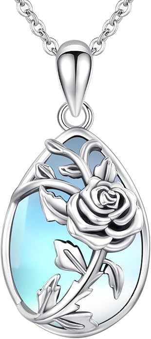 JUSTKIDSTOY Moonstone Necklace 925 Sterling Silver Teardrop Pendant Necklace Jewelry Gifts for Women Girls