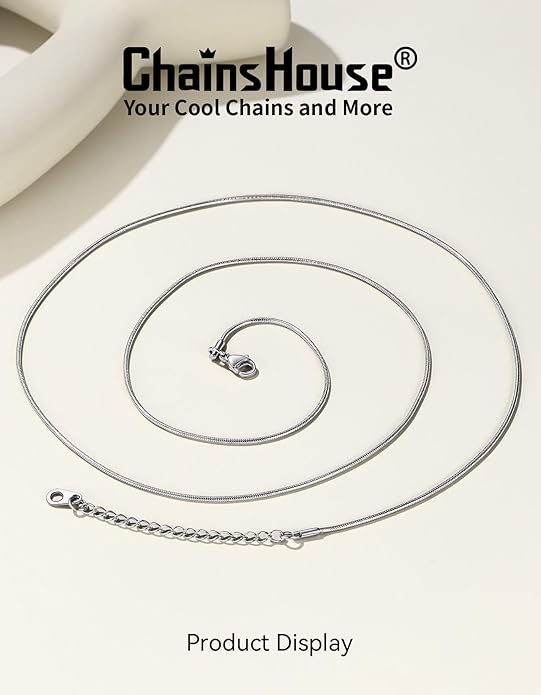 ChainsHouse Snake Chain Necklace for Women 1.2mm, 14-30" Adjustable with 5cm Extender for Pendants Lockets, Rose Gold/Stainless Steel/Black/14K Gold Hypoallergenic Dainty Jewelry Gift